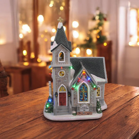 Skiennix Corner Cathedral Christmas Village - Porcelain Design with LED Lights