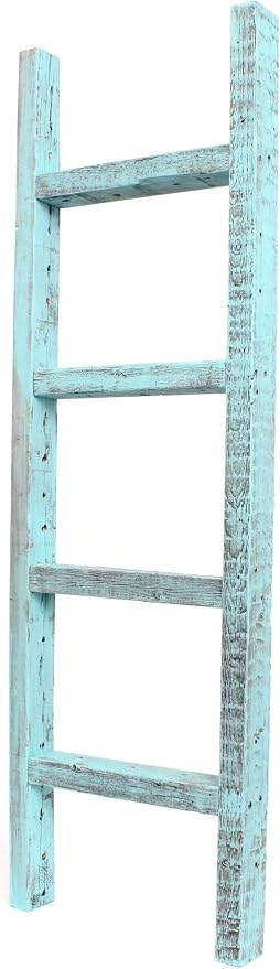 BARNWOODUSA Rustic Decorative Ladder - 100% Upcycled Wood (48" x 12" x 1.5", Robins Egg Blue)
