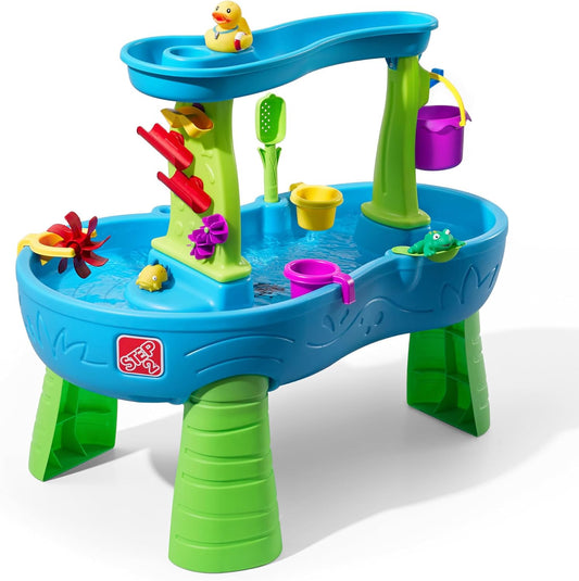 Step2 Rain Showers Splash Pond Water Table - Kids Sensory Playset with 13 Accessories | Outdoor Fun for Toddlers 1.5+ Years, Blue & Green