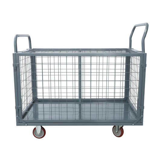 2200lbs Platform Truck Cart with Cage, 5-in-1 Heavy Duty Hand Truck Flatbed Cart with Swivel Casters, Multi-Purpose Push Dolly for Grocery,Laundry,Warehouse,Garage