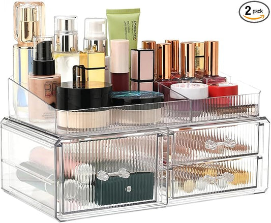 ZHIAI stackable storage drawer, cosmetics storage box, cosmetics and beauty product storage organizer, suitable for makeup room, bathroom, storage room
