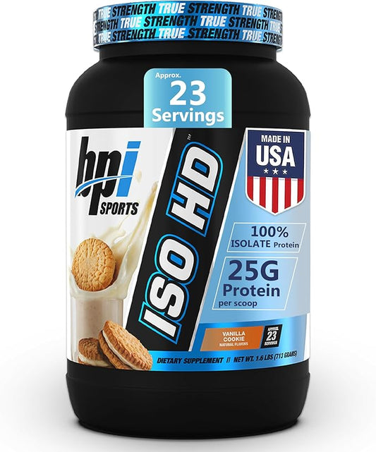 BPI Sports ISO HD Isolate Protein Powder ??100% Whey Isolate, Protein Powder for Muscle Gain - Vanilla Cookie - 1.6 Lb - 23 Servings