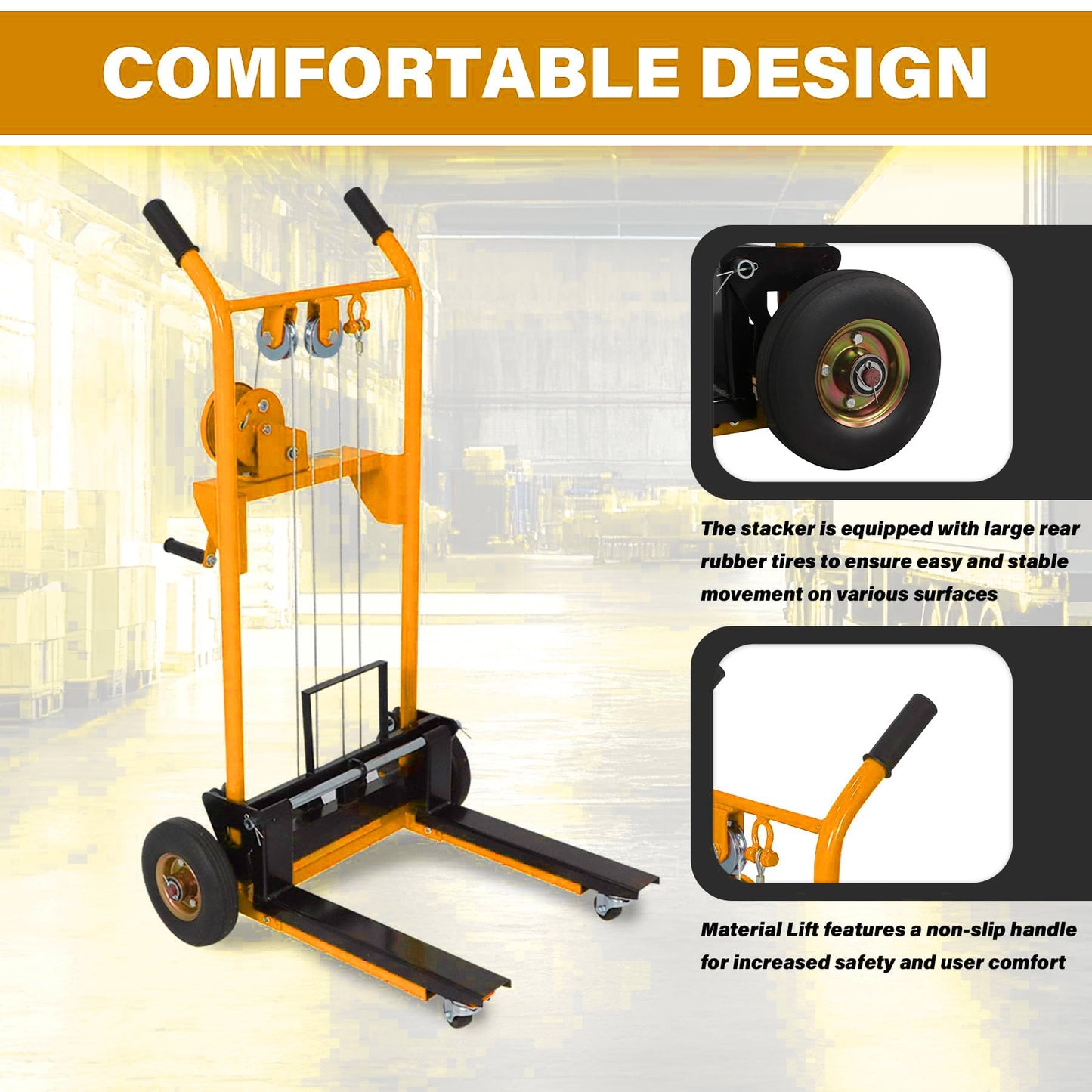APOLLOLIFT Material Lift Winch Stacker, 330 lbs Capacity 40.5" Lifting Height, Manual Stacker Pallet Jack Truck Dolly with Swivel Casters and Lift Plate
