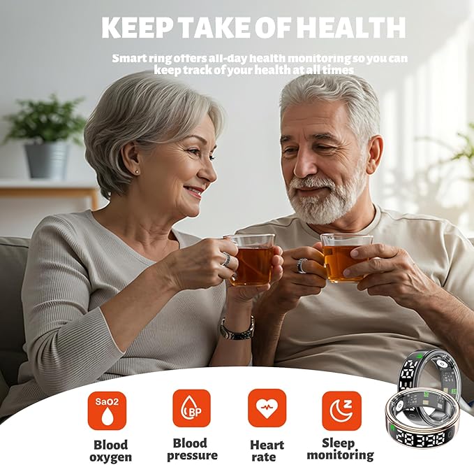 Smart Health Ring for Women Men, Smart Ring Fitness Tracker for iOS & Android, Heart Rate, Blood Oxygen, Blood Pressure, Step Counting, Sleep Monitoring ï¼?ATM Waterproof, No Subscription Fee