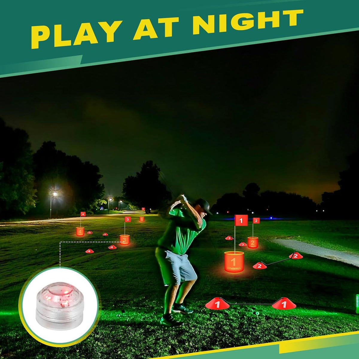 GYMMALL Golf Yard Bucket Games, 6 Holes Bucket Backyard Golf Game Set with LED Light and Flags for Adults & Kids Indoor Outdoor, Golf Practice Gift for Backyard, Park, Beach and Lawn