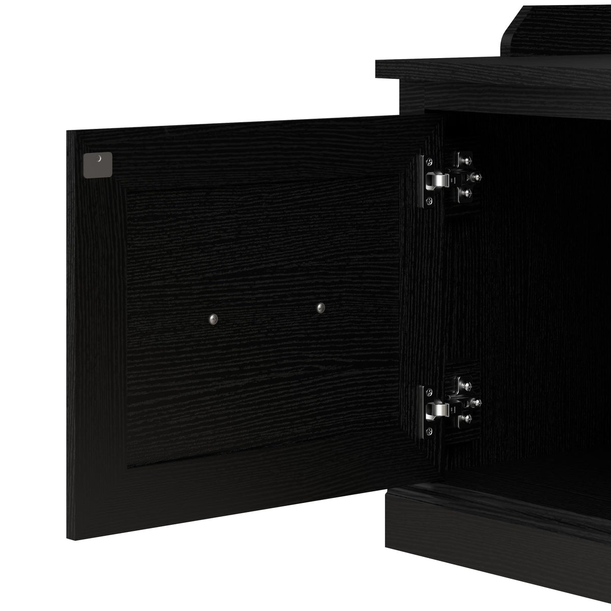 Bush Home Woodland 40W Shoe Storage Bench with Doors and Wall Mounted Coat Rack in Black Suede Oak | Foyer, Mudroom, Entryway Organizer