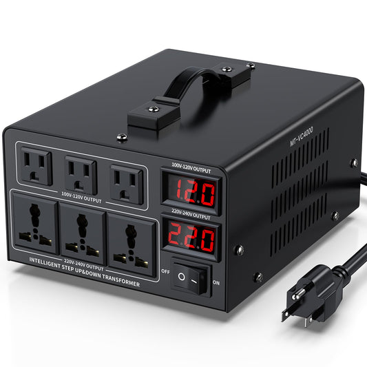 4000W Voltage Converter Transformer(110V to 220V or 220V to 110V) Step Up/Down Converter 110/120 Volt - 220/240 Volt w/US Power Cord,Circuit Breaker Protection, LCD Screen Display