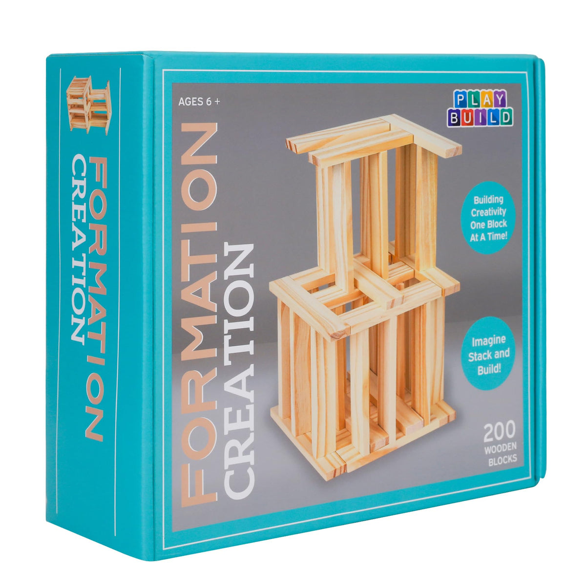 Play Build Wooden Building Blocks Set - 200-Piece Plank Block Construction Toys, STEM Educational Wood Toy for Kids and Toddlers