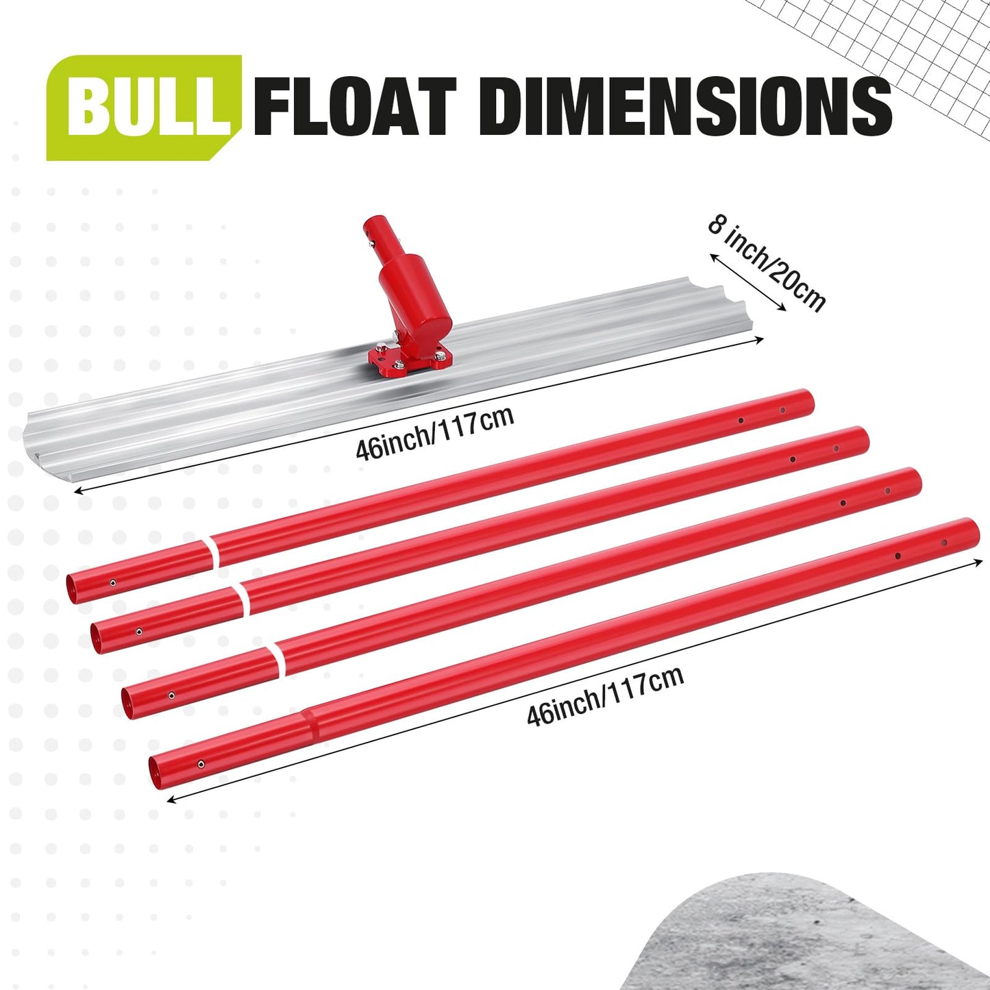 COZONY Bull Float Concrete Tools, 46x8 inch Aluminum Magnesium Alloy Bull Float Concrete Finishing Kit with 4x46" Handles & Bull Float Bracket