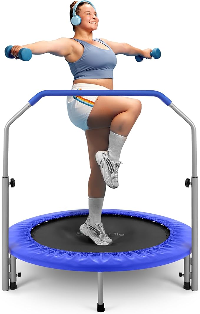 SereneLife 36/40" Foldable Mini Trampoline - Compact Fitness Trampoline for Kids Adults, Exercise Rebounder with Foam Handle, Indoor/Garden Workout Equipment, Max Load 150/220 lbs