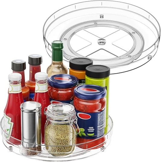 Optish 2 Pack Lazy Susan Organizer, 10.7" Lazy Susan Turntable for Cabinet, Spice Organization for Cabinet, Refrigerator, Pantry, Closet, Countertop, Non-Skid Turntable Organizer, Clear