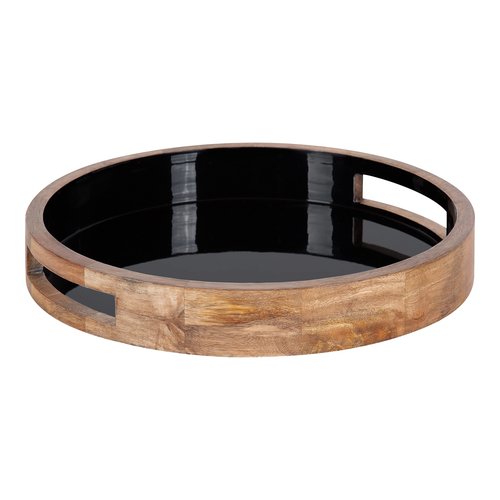 Kate and Laurel Ehrens Modern Wooden Tray, 15 inch Diameter, Natural and Black, Round Accent Tray for Farmhouse Decor