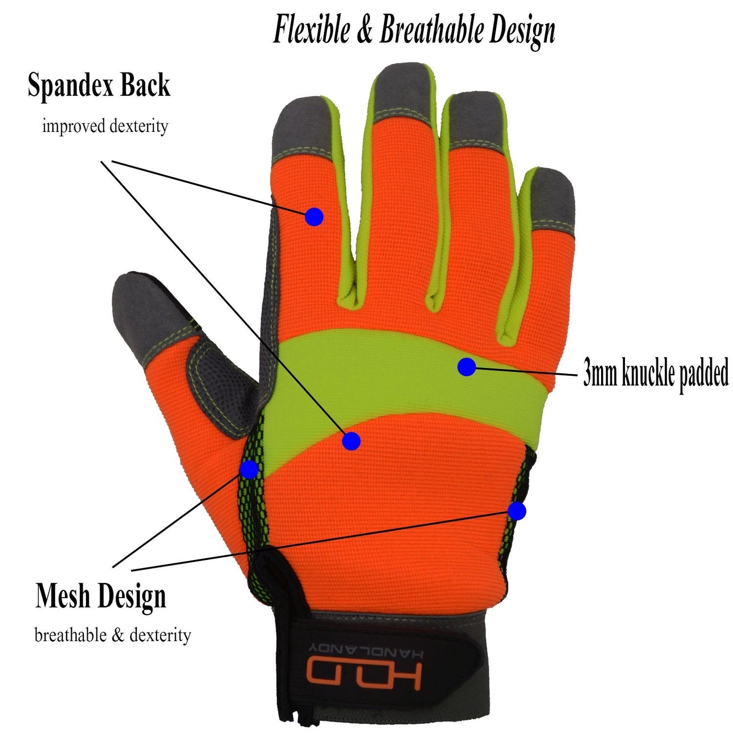 HANDLANDY Hi-vis Reflective Work Gloves Bulk, Pack of 12 Pairs Anti Vibration Safety Gloves for Men Women, Touch Screen (XX-Large, 12 pairs Hi-vis Yellow)