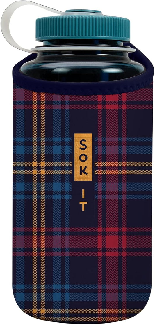 Sok It BotlSok Water Bottle Sleeve Insulated Neoprene Cover (Tartan Royale, Fits 32oz Nalgene)