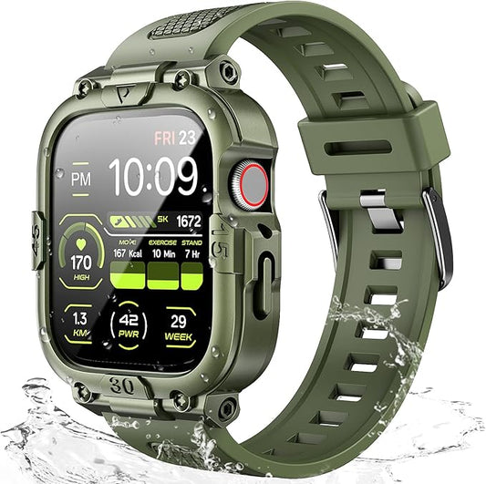 Dsytom Waterproof Case with Band Compatible for Apple Watch Band 46mm 45mm 44mm 42mm(S11/10) 41mm 40mm for Men,Rugged Smartwatch Strap with Built-in Tempered Glass Screen Protector for iWatch Series 11/10/9/8/7/6/5/4/SE