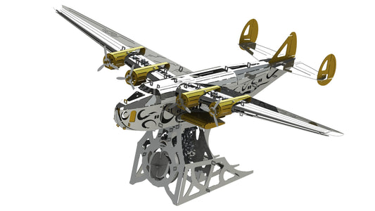 METAL-TIME SPLASHING DREAMER, 3D Metal Airplane Model Mechanical Building Kit, Unique Wind-Up Moving Mechanism, Stainless Steel DIY Construction with Toolbox - 124 Pieces.