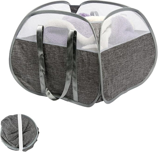 Collapsible Laundry Basket, 90L Foldable Pop-up Laundry Hamper with Reinforced Handles, Tear Proof Mesh Dirty Clothes Hamper for Laundry (Gray)