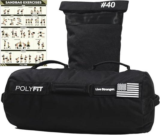 Polyfit Sandbag Pro - Workout Sandbag with Triple Closure Filler Bag and Reinforced Nylon Webbing - Sand Not Included - Multiple Colors & Sizes