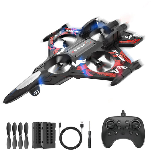 BEZGAR Drones for Kids | 2.4GHZ RC Plane | Remote Control Airplane, Mini Stunt Plane Helicopter, 360° Flip Fighter Jet Toy with Colorful LED Navigation Lights Red, Toys for ages 8-13