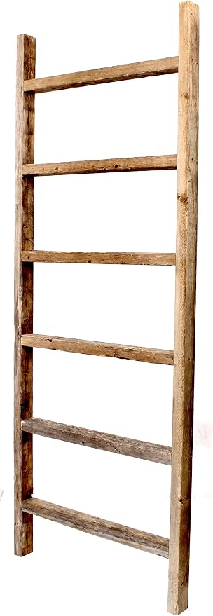 BARNWOODUSA Rustic Blanket Ladder - 100% Upcycled Wood (72" x 18" x 1.5", Weathered Gray)