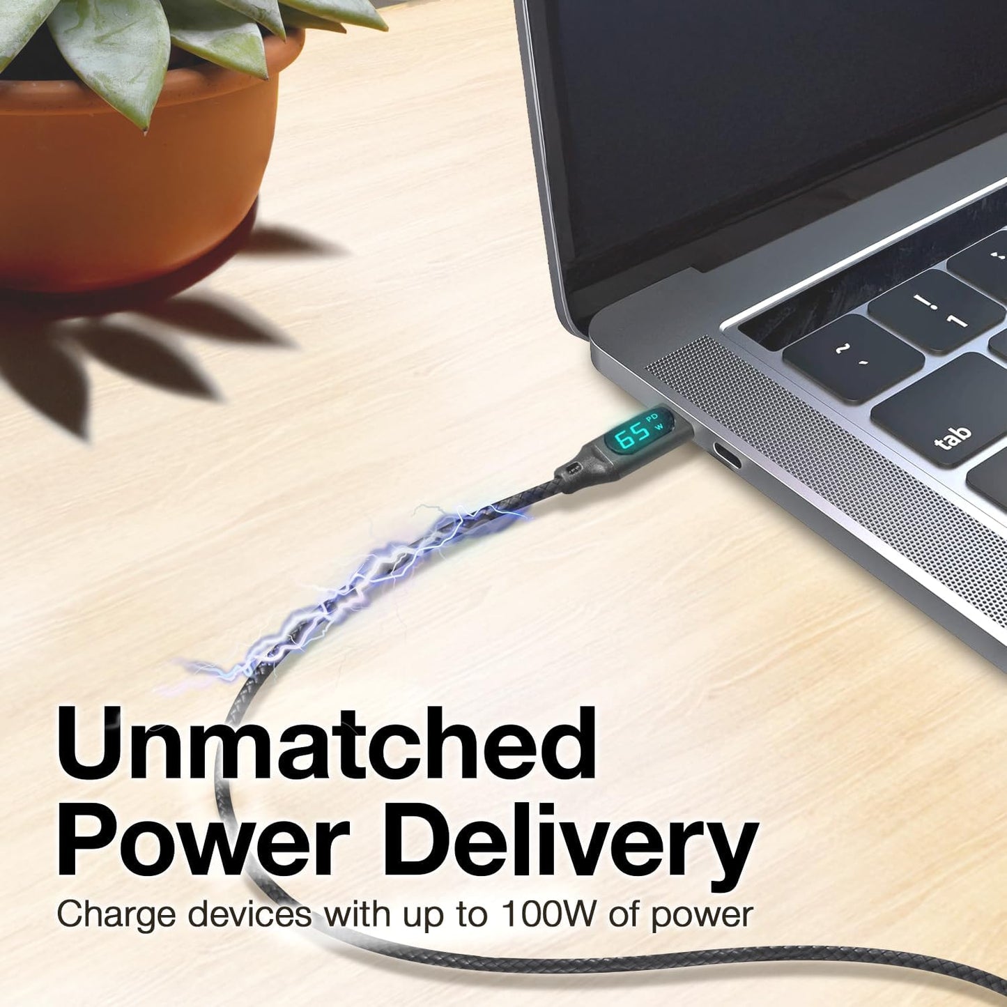 BoxWave TIMMKOO Q3E MP3 (6ft) (100W), Cable Compatible with Player - PowerDisplay PD Cable - USB-C to USB-C LED Wattage