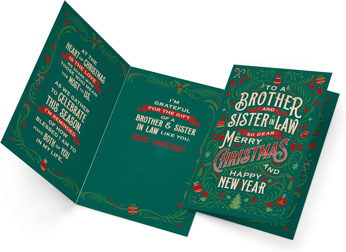 Prime Greetings Christmas Card for Brother and Sister-In-Law - Eco-Friendly Thick Card Stock, 5in x 7.75in