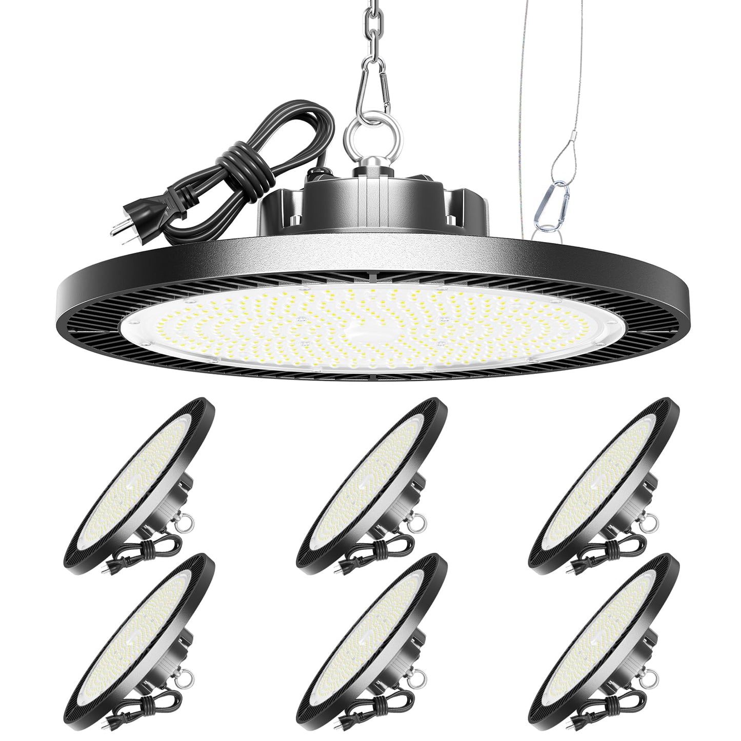ELEKICO UFO Led High Bay Light 150W 5000K Shop Lights 21000Lm Daylight with Plug, UFO High Bay Lights for Garage Warehouse Workshop Factory Barn Logistics Center 6 Pack