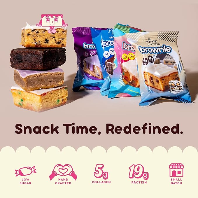 Prime Bites Protein Brownie, High Protein, Collagen Fortified Low Sugar Treat, Delicious Snack - 12 Bars per Box (Banana Nut)