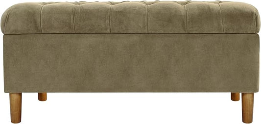 Homepop Home Decor | Tufted Ainsley Button Storage Ottoman Bench with Hinged Lid | Ottoman Bench with Storage for Living Room & Bedroom,Light Sage Green Velvet