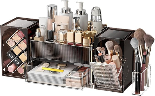 Modular Makeup Organizer, Clear Acrylic Cosmetic Storage Box with Drawer, Vanity Countertop Organizer for Makeup, Skincare and Beauty Accessories – Multiple Styles
