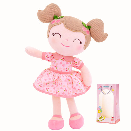 Gloveleya Baby Doll Girl Gifts Plush Toys Soft Dolls Baby Gifts Cherry Girl Pink