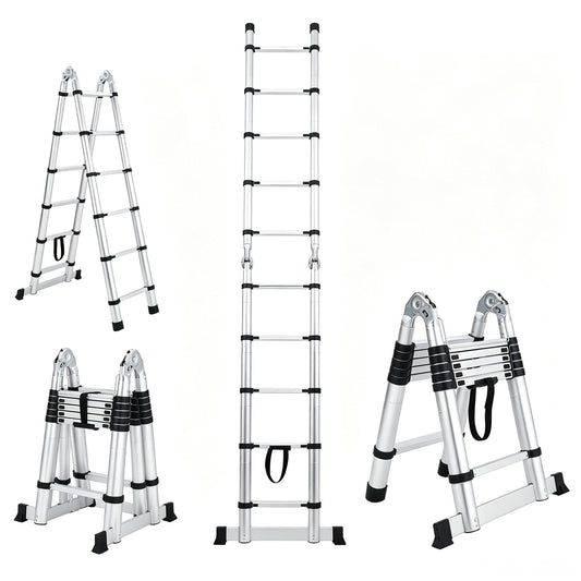 18.5 ft Aluminium Telescoping Ladder, Multi-Use a-Frame Collapsible Ladder with Non-Slip Feet and Stabilizers, Portable & Lightweight, Ideal for Household, Outdoor Working and Garden Use