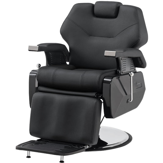 BarberPub Classic Modern Sturdy Heavy Duty Hydraulic Recline Barber Chair All Purpose Salon Home Beauty Spa Barbershop Styling Equipment, PVC Leather, Adult 9208 (Black)