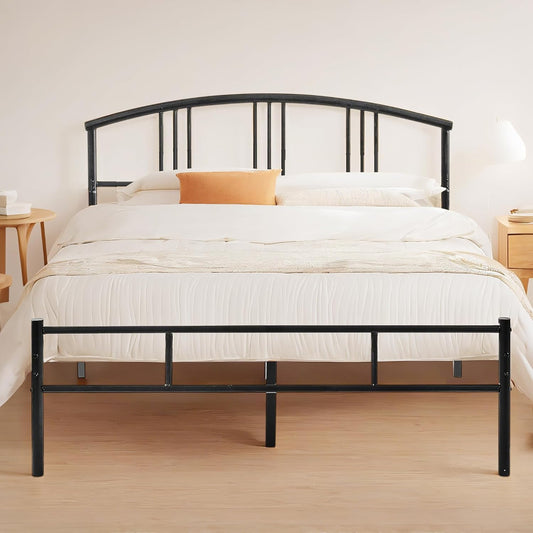 VECELO Queen Mattle Black Bed Frame with Headboard and Footboard, 14 Inch Metal Platform Mattress Foundation, Sturdy Premium Steel Slat/No Box Spring Needed