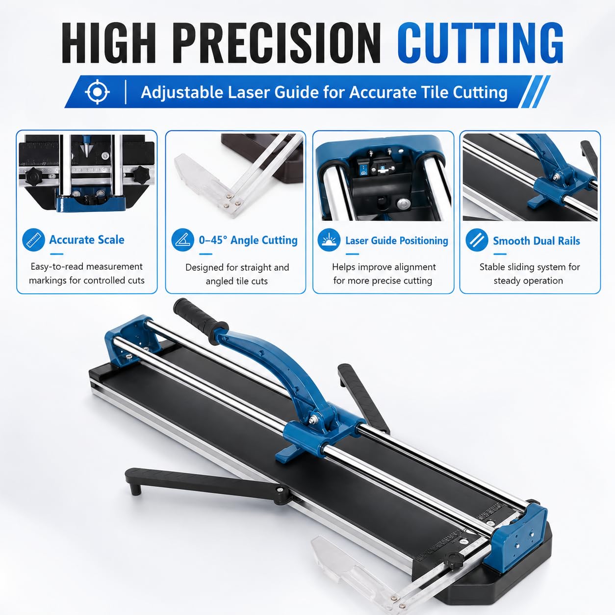 48-Inch Manual Tile Cutter, Laser Guided Precision, Tungsten Carbide Cutting Wheel, Ideal for Porcelain and Ceramic Tiles, Durable All-Steel Construction, Tile Cutting Machine