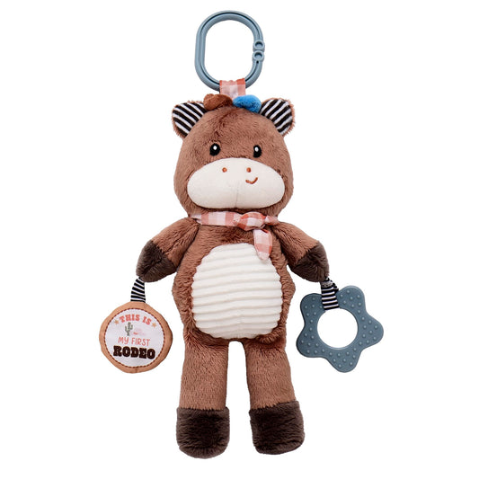 Baby Starters Plush Horse 14 inch Activity Toy with Crinkle, Rattle, Teether and Travel Hook, My First Rodeo, Brown, Western Ranch Pony