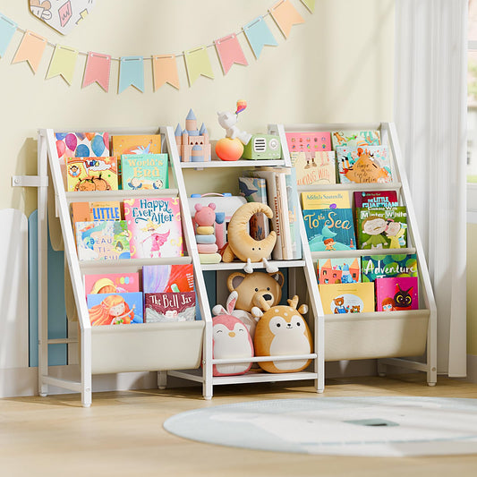Kids Bookshelf Toy Storage Organizer - Book Shelf for Kids Rooms, 2 Sides Children Bookcase with 3 Tired Toy Storage Organizer, White Toddler Baby Bookshelf Book Shelves for Bedroom Nursery Playroom