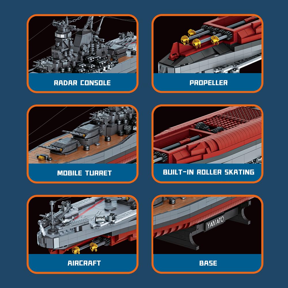 MISINI M7001 1:300 Japanese Yamato Battleship Building Blocks Set, 2569 Pieces WWII Navy Ship MOC Toy, Excellent Battleship Model Building Gift and Collection for Military Enthusiasts and Adults