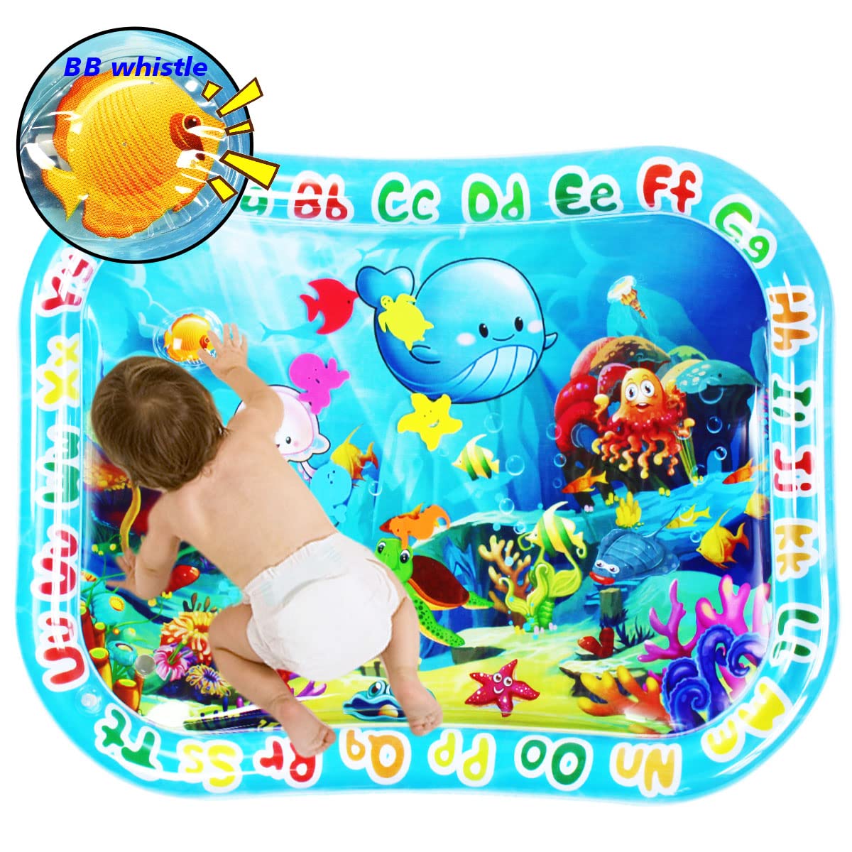 ZHUYNXIR Extra Big Infant Water mat, Large Water Play mat, Seas and Oceans Tummy Baby Toys with BB Call, Fun Early Development Activity Play Center for Newborn (39.5x31.5 in)