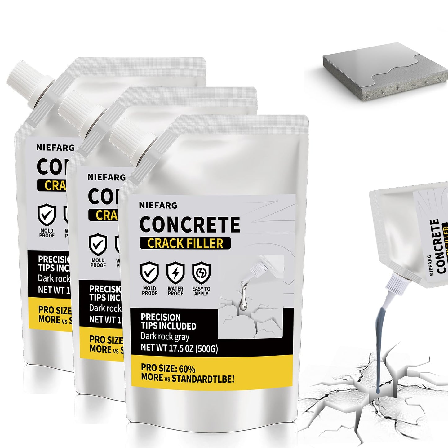 Concrete Crack Filler for Driveway, High Elasticity Cement Crack Filler, Self Leveling Quick Drying Sealing Adhesive for Outdoor, Patio, Waterproof (3.3 LB)