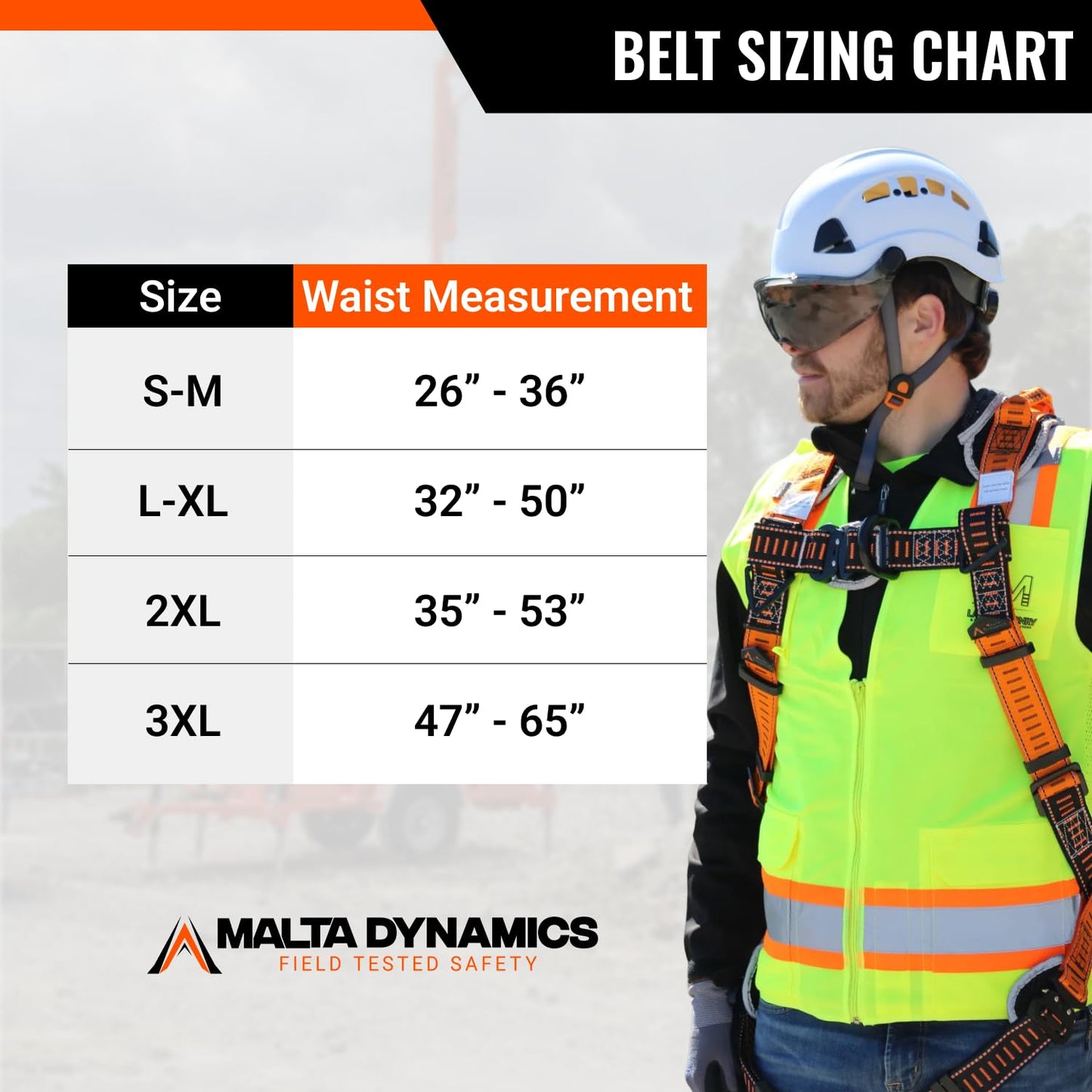 Malta Dynamics Razorback Elite MAXX - Safety Harness and Fall Protection Kit with Sewn in Lumbar Support Belt and Built-in Rescue Handles for Fall Arrest, OSHA & ANSI Compliant (Small-Medium)