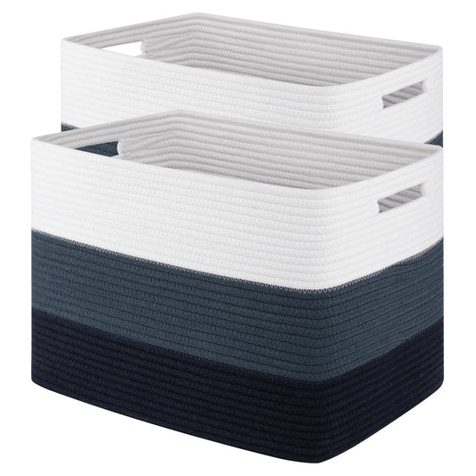Woven Baskets - 2 Pack Rectangle Closet Organizers for Toy Storage, Nursery & Living Room in Gradient Blue
