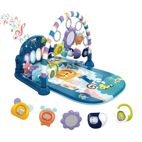Dearlomum Baby Play Mat Gym - Fun Piano Tummy Time Activity Mat with 5 Sensory Toys | Blue for Newborns 0-12 Months