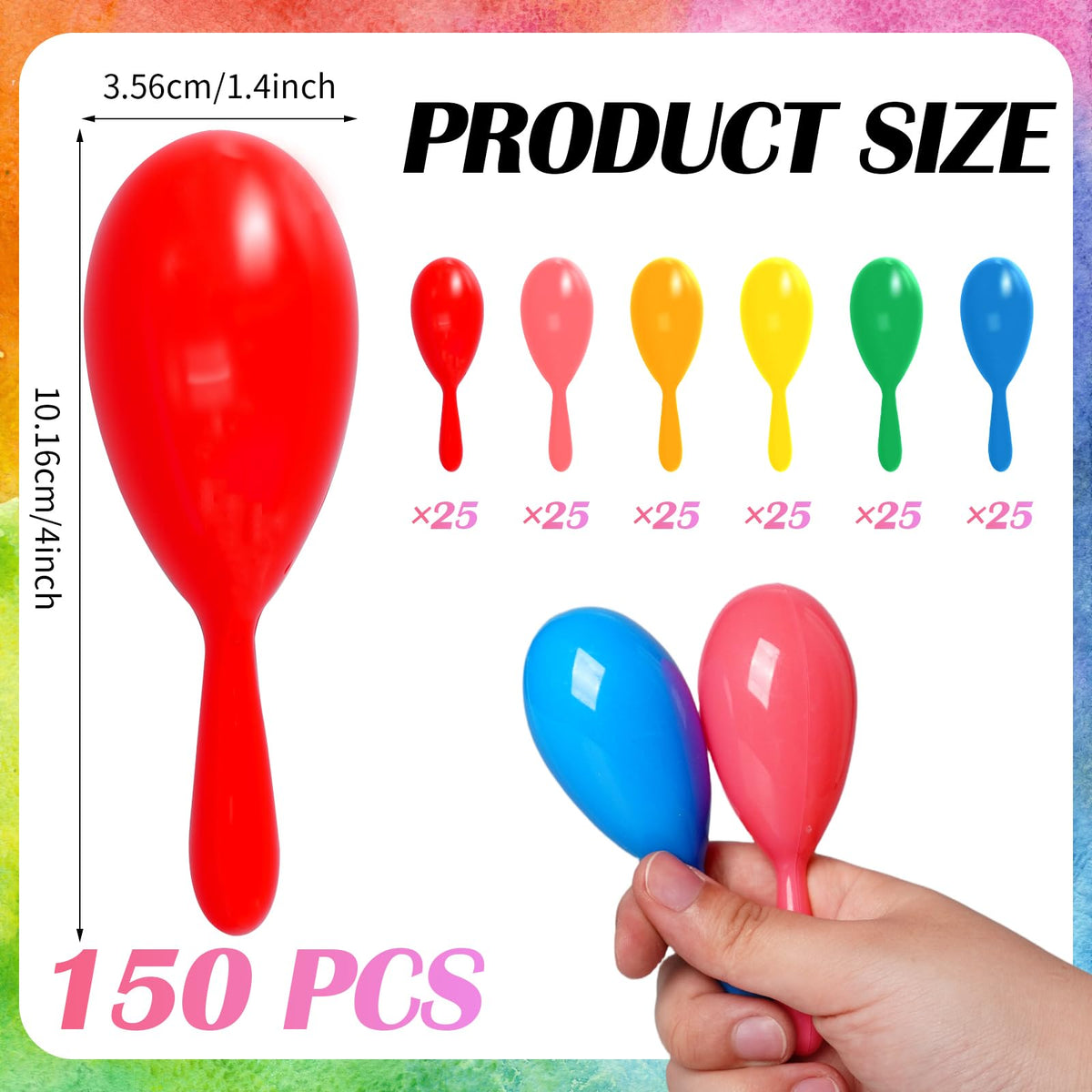 CONEHOY 150 Pcs 4 Inch Mini Maracas Plastic Noisemaker Musical Instruments Neon Maracas Shakers for Kids Birthday Party Classroom Mexican Fiesta Cinco De Mayo Party Favors