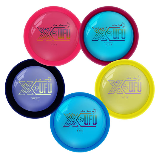 X-UFO Disc Golf Starter Set, Colors are Slightly Off 163-175g – Disc Golf Putter, Driver, Mid-Range, Golf Disc Set, PDGA Approved