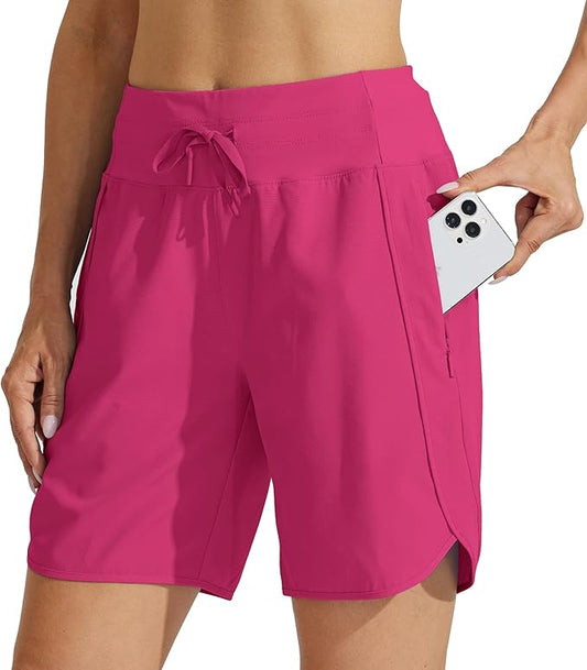 Willit Women's 7" Athletic Running Shorts Long Workout Hiking Shorts Quick Dry High Waisted Active Zipper Pocket(X-Small)