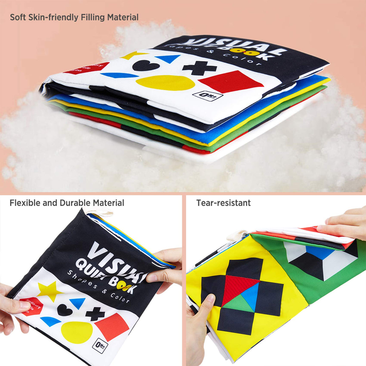 beiens High Contrast Black and White Baby Book - Touch and Feel Crinkle Sensory Toy - Visual Stimulation Interactive Montessori Toys for 0-12 Months Infant Newborn - Baby Gift for Boys Girls