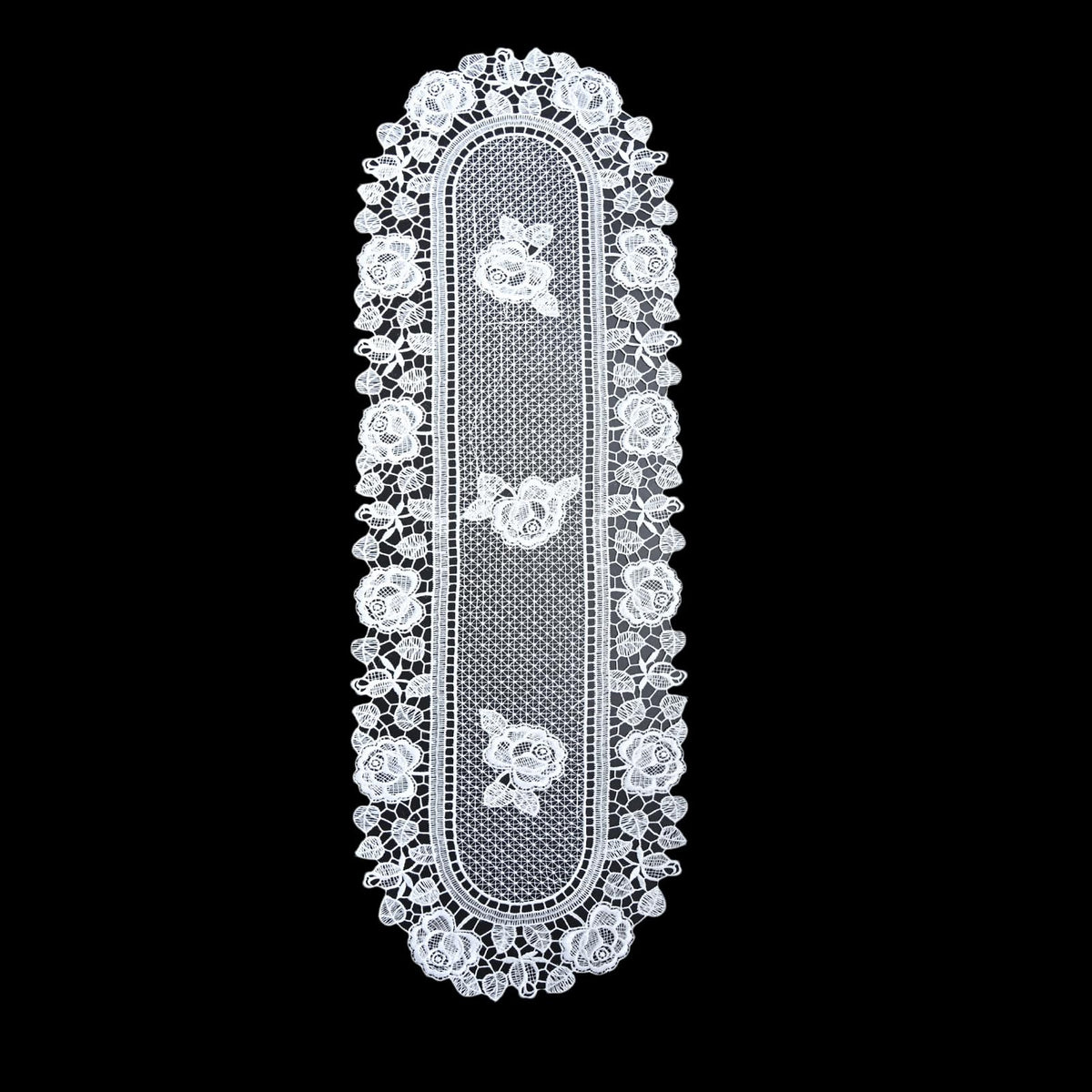 auons White Crochet Lace Table Runner Peony Floral Embroidered Table Dresser Scarf Rustic Table Decor for Home Wedding Bridal Shower Baby Shower Party, 12 x 72 Inch