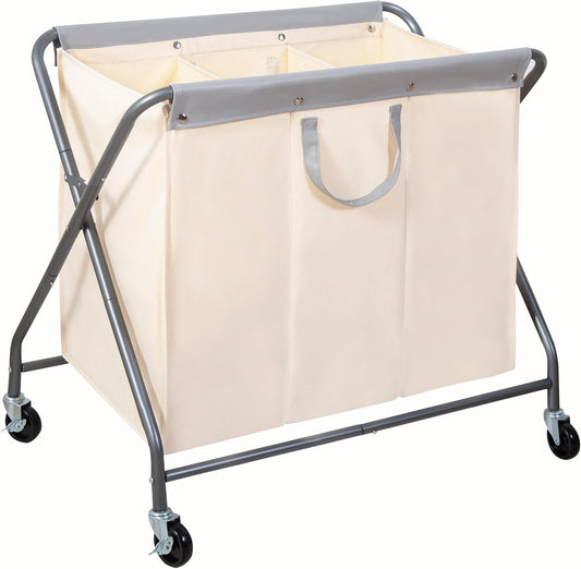 Storage Maniac 160L Collapsible Laundry Hamper - Heavy Duty Rolling Basket with Removable Bag & 3 Sections