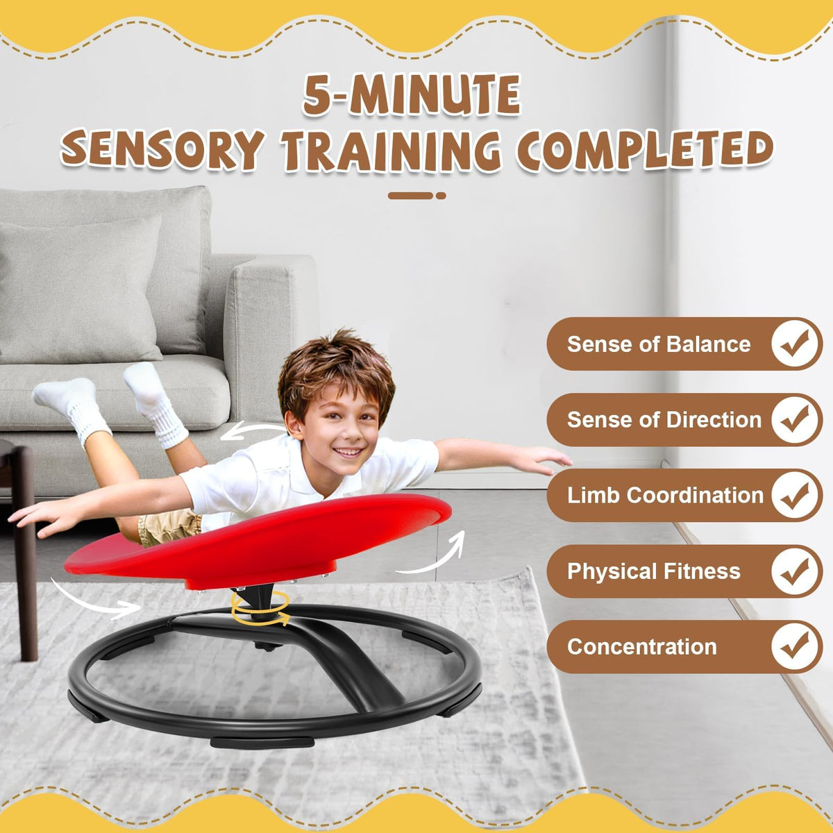 Zhenx Spinning Chair for Autistic Kids (Ages 3-18) - 220LBS Capacity Sensory Swivel Seat - Sensory Toy for Teens with ADHD/Autism - Sit and Spin Calming Gift to Improve Focus & Body Balance (Red)